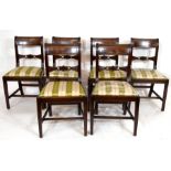 Set of six 19th century mahogany bar back dining chairs with striped upholstered seats, tapering