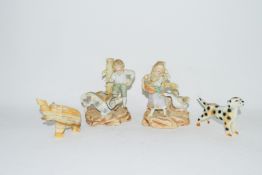 Group of ceramic items, inc two spill vases of children