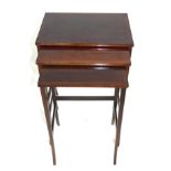 Nest of three Edwardian mahogany and inlaid occasional tables on slender legs, largest 49.5cm wide