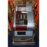 Vintage penny fair one armed bandit fruit machine, with light up display, 68cm high Condition: