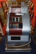 Vintage penny fair one armed bandit fruit machine, with light up display, 68cm high Condition:
