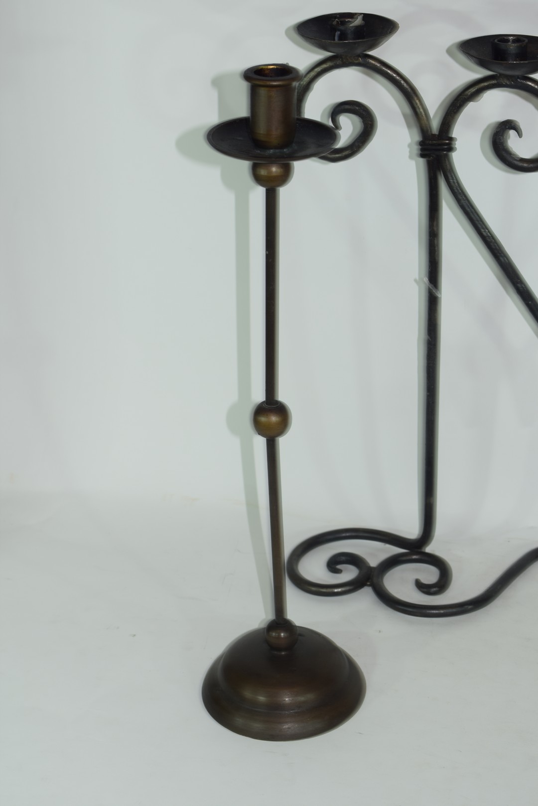 20th century iron four-light candelabra together with a pair of candlesticks (3) Condition: Good - Image 5 of 8