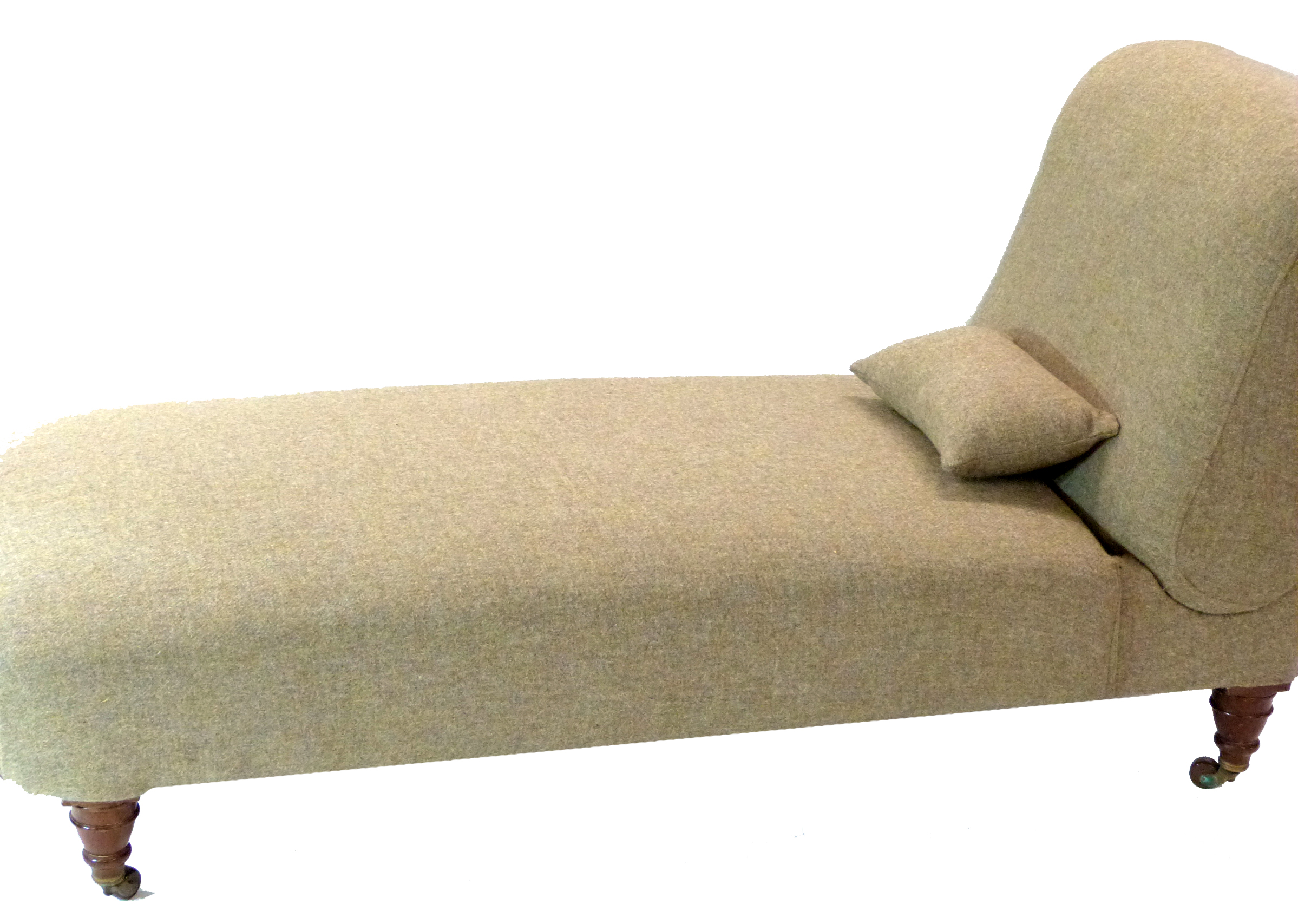 Victorian chaise longue with adjustable backrest, recently re-upholstered in pale Harris tweed - Image 4 of 8