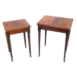 Nest of two reproduction mahogany veneered occasional tables raised on tapering legs, largest 40cm