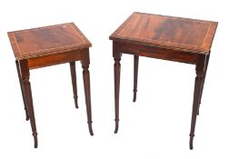 Nest of two reproduction mahogany veneered occasional tables raised on tapering legs, largest 40cm