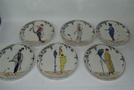 Group of 6 Villeroy & Boch plates, all decorated with Art Nouveau style prints, but modern issue