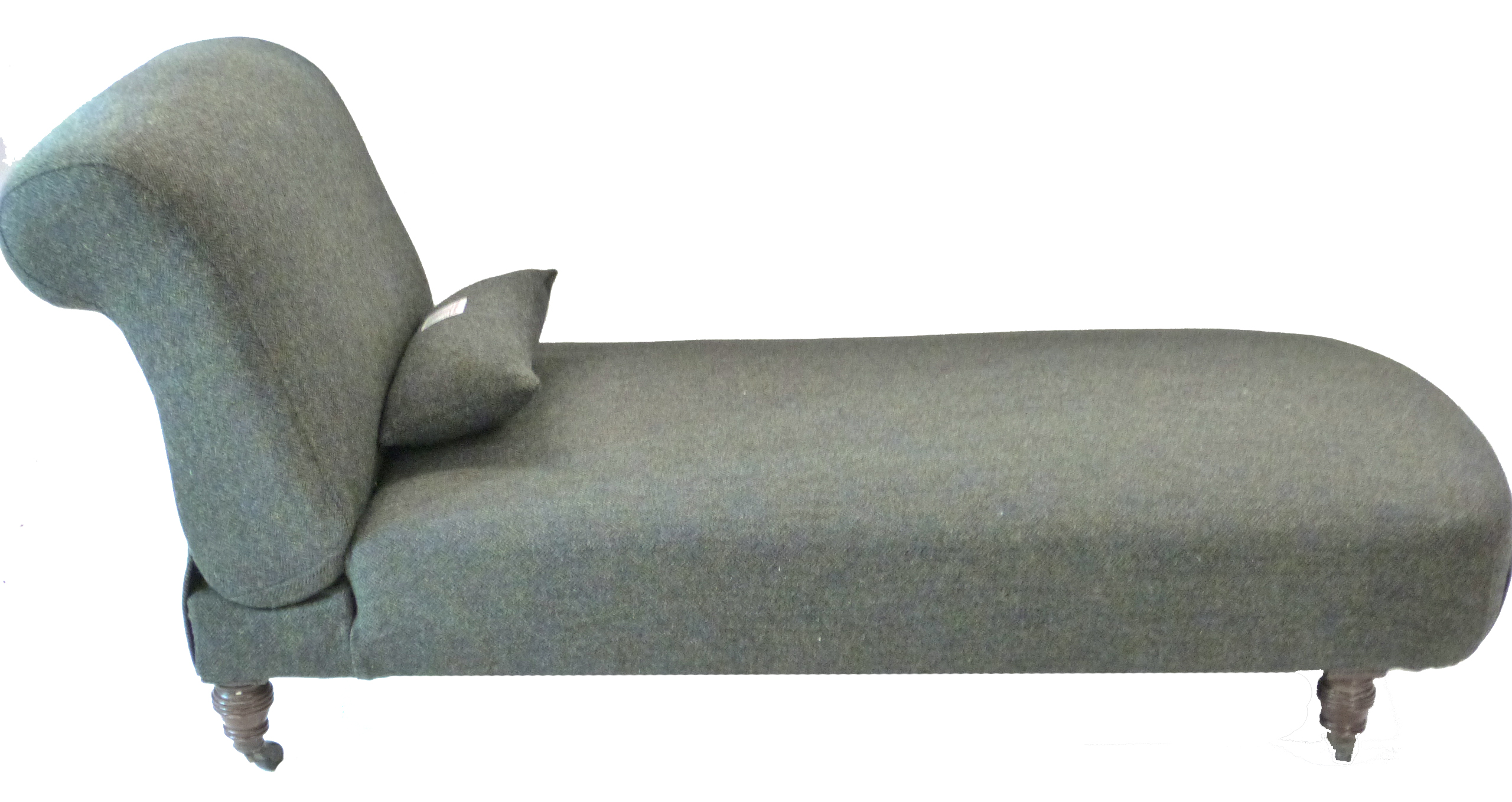 Victorian chaise longue with adjustable backrest, recently re-upholstered in dark Harris tweed - Image 2 of 6