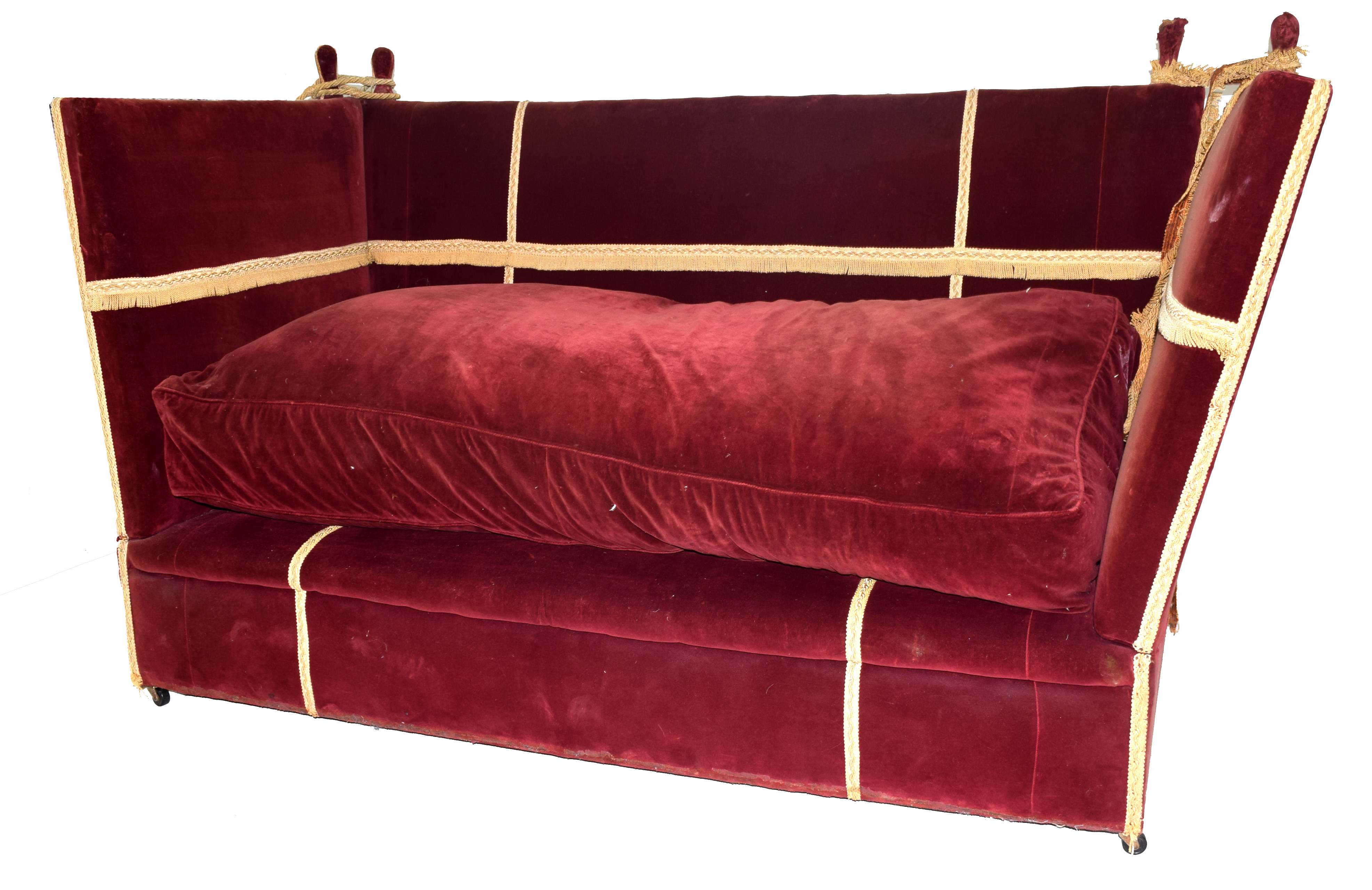 Early 20th century drop end Knole style two-seater sofa and pair of accompanying chairs, upholstered - Image 7 of 7