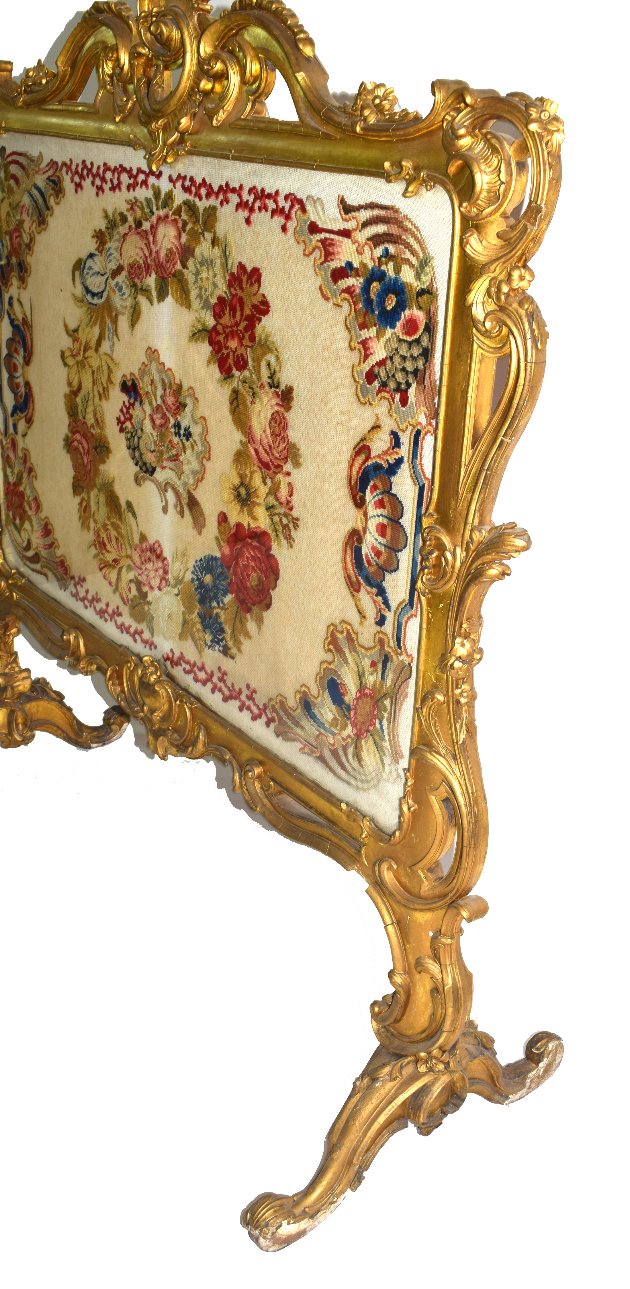 Large gilt gesso framed fire screen, the frame with elaborate foliate and scrolled detail, the - Image 3 of 6