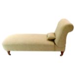 Victorian chaise longue with adjustable backrest, recently re-upholstered in pale Harris tweed