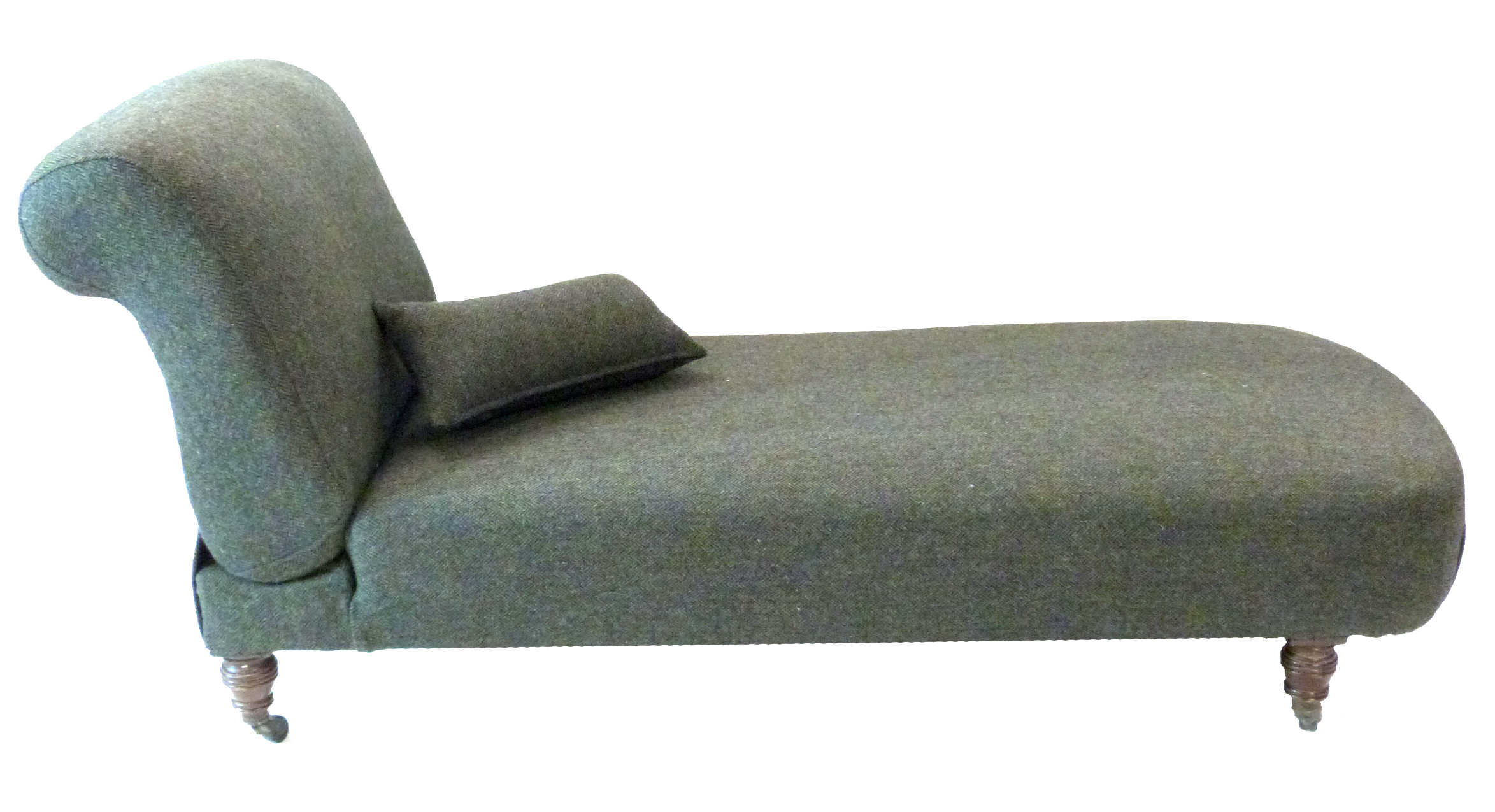 Victorian chaise longue with adjustable backrest, recently re-upholstered in dark Harris tweed