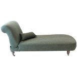 Victorian chaise longue with adjustable backrest, recently re-upholstered in dark Harris tweed