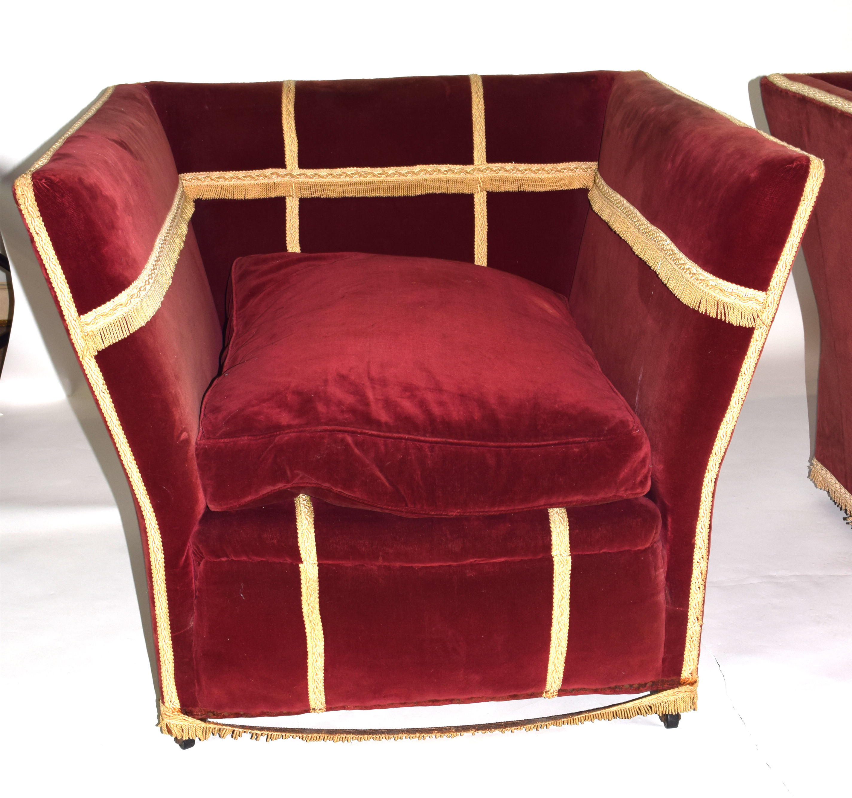 Early 20th century drop end Knole style two-seater sofa and pair of accompanying chairs, upholstered - Image 2 of 7