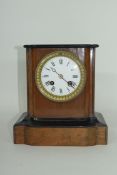 19th Century mantle clock walnut & ebonised case, enamel dial 10" tall