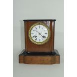 19th Century mantle clock walnut & ebonised case, enamel dial 10" tall