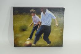 Two paintings by Luke Morgan 2004, entitled "The Big Match"