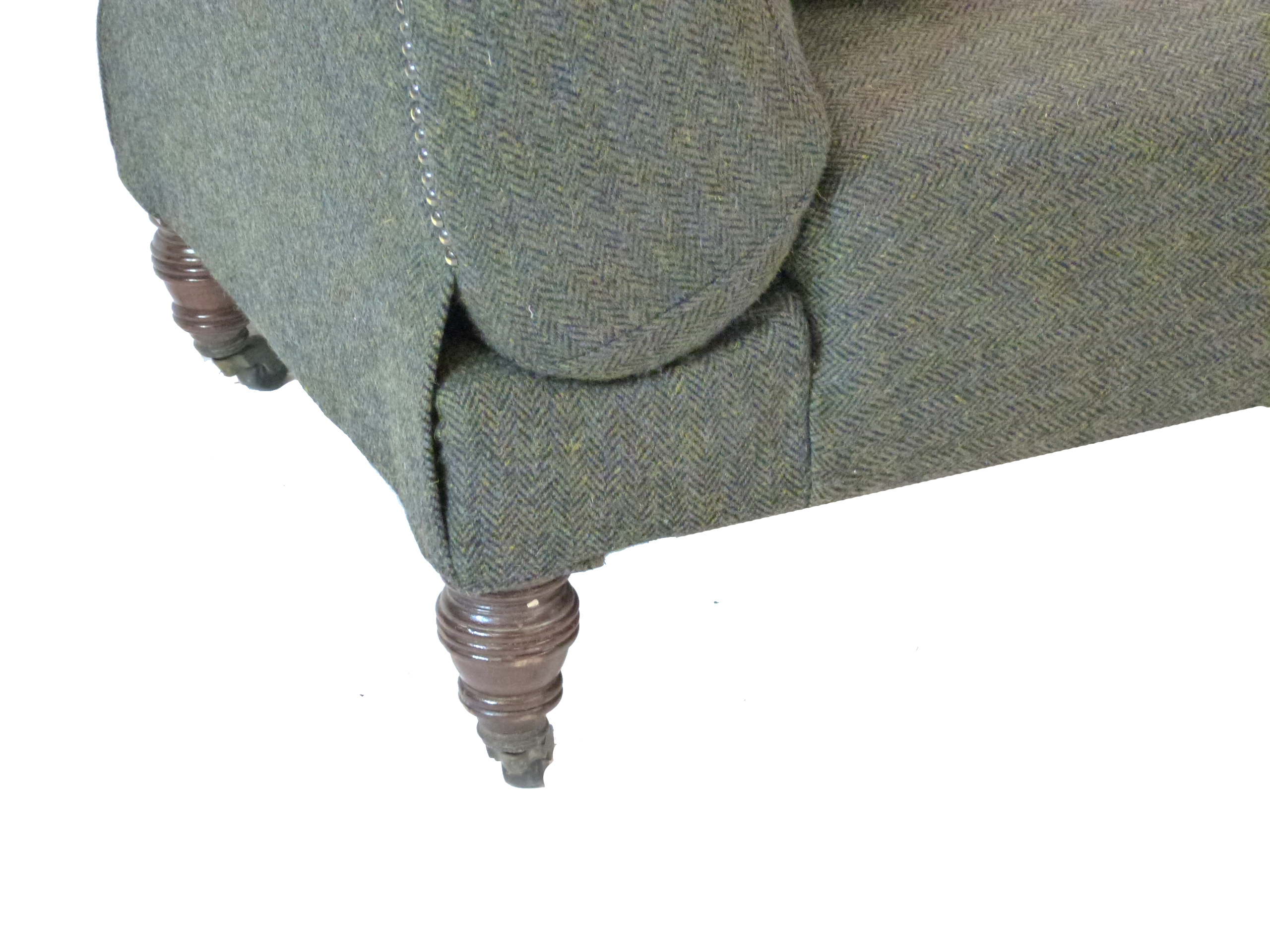 Victorian chaise longue with adjustable backrest, recently re-upholstered in dark Harris tweed - Image 4 of 6