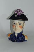 Mid-19th century Staffordshire tobacco jar modelled as Wellington with cover modelled as his hat