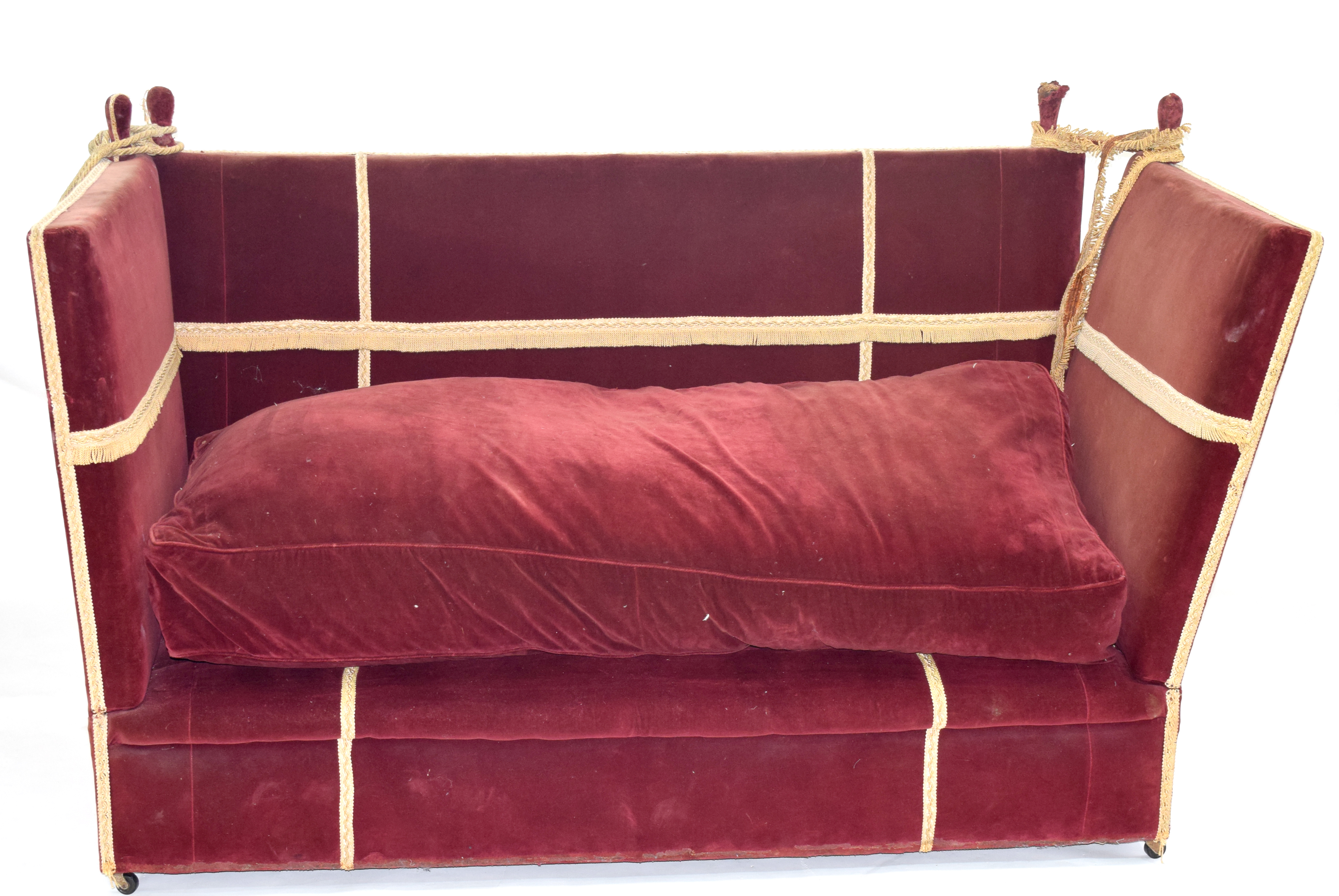 Early 20th century drop end Knole style two-seater sofa and pair of accompanying chairs, upholstered - Image 5 of 7