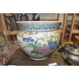 ORIENTAL CRACKLE GLAZE JARDINIERE, 25CM DIAM, HEAVILY REPAIRED