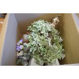 BOX OF MIXED ITEMS TO INCLUDE FAKE FLOWERS, TABLE LAMPS, BIG BUTTON TELEPHONE