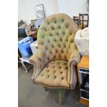 VINTAGE BROWN LEATHER REVOLVING CHAIR, 120CM HIGH