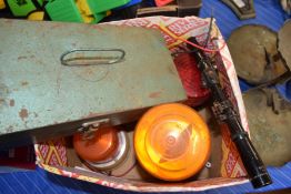 BOX CONTAINING BEACON LIGHTS, SMALL WEBLEY 4 X 15 TELESCOPE ETC