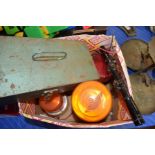 BOX CONTAINING BEACON LIGHTS, SMALL WEBLEY 4 X 15 TELESCOPE ETC