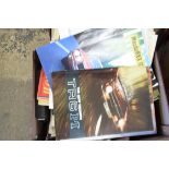 BOX OF AUTOMOBILE EPHEMERA TO INCLUDE A RANGE OF CAR SHOWROOM GUIDES TO INCLUDE MAZDA, SAAB, TRIUMPH