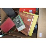 BOX OF MIXED GLASS BOWLS, VARIOUS BOOKS ETC