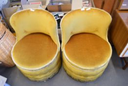 PAIR OF YELLOW UPHOLSTERED RETRO TUB CHAIRS, 68CM WIDE