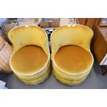 PAIR OF YELLOW UPHOLSTERED RETRO TUB CHAIRS, 68CM WIDE