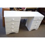 WHITE FINISH TWIN PEDESTAL EIGHT DRAWER DRESSING TABLE, 139CM WIDE