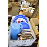 BOX OF MIXED PLASTIC PLATES, DVDS ETC