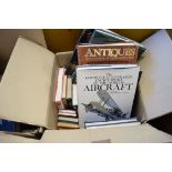 BOX OF MIXED BOOKS TO INCLUDE THE QUEENS DIAMONDS, ILLUSTRATED ENCYCLOPAEDIA OF AIRCRAFT ETC