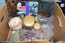 BOX CONTAINING MIXED ITEMS TO INCLUDE A BAMBOO EFFECT TEA POT, CANDLE STICK, PERFUME ETC