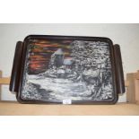 SERVING TRAY PAINTED WITH A WINTER SCENE