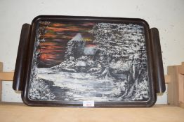 SERVING TRAY PAINTED WITH A WINTER SCENE