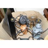 BOX OF ELECTRIC LIGHT FITTINGS, CANDLE HOLDERS ETC