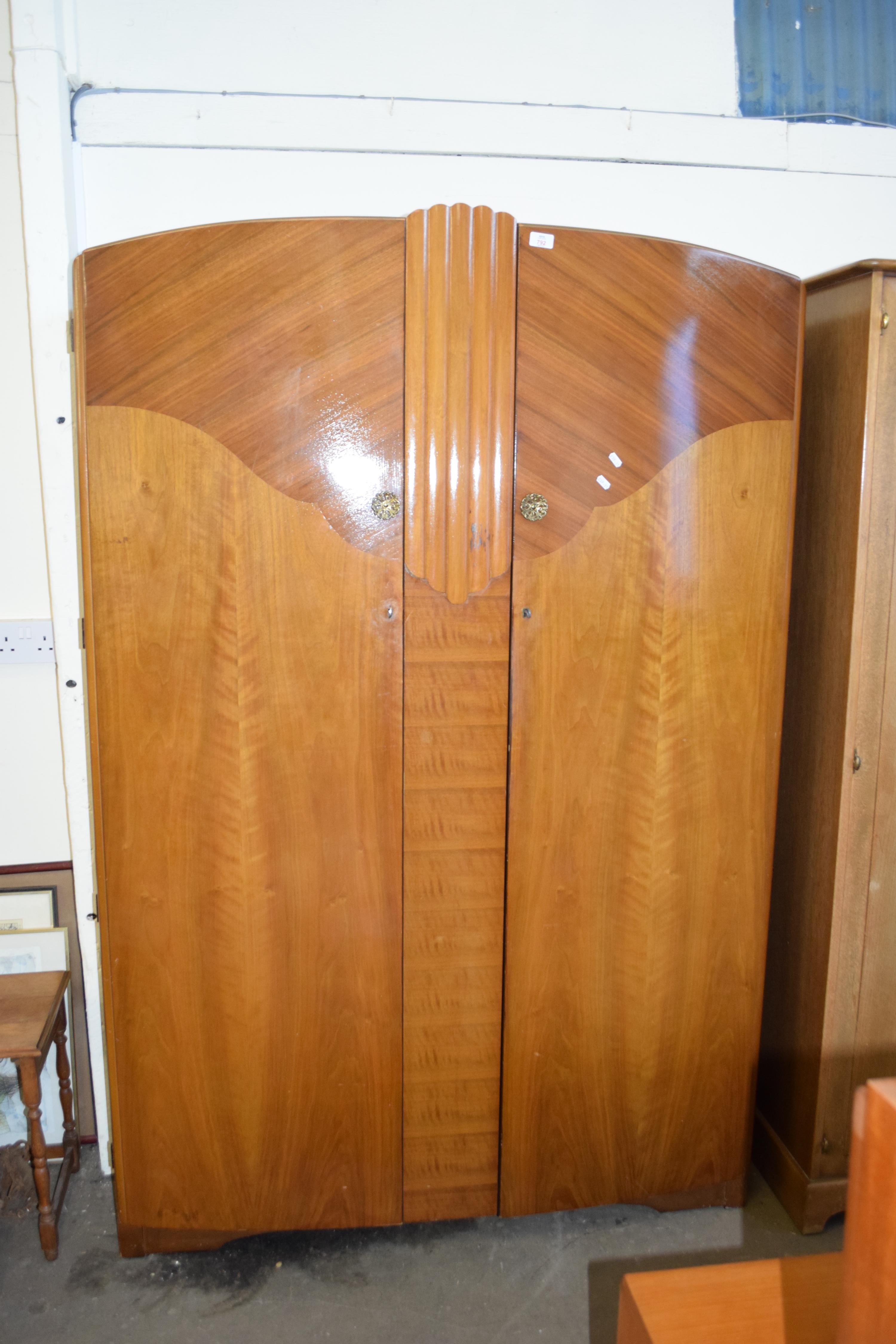 MID-20TH CENTURY DOUBLE DOOR WALNUT VENEERED WARDROBE, 188CM HIGH