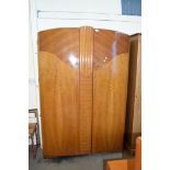 MID-20TH CENTURY DOUBLE DOOR WALNUT VENEERED WARDROBE, 188CM HIGH