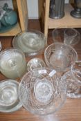 MIXED LOT OF CLEAR GLASS BOWLS, VASES ETC
