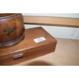 WOODEN TOBACCO JAR AND A SMALL WOODEN RECTANGULAR BOX WITH HINGED LID