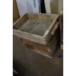 SMALL WOODEN CRATE AND A SIEVING TRAY WITH PERFORATED ZINC BOTTOM