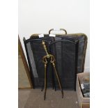 TWO FIRE SCREENS AND FIRE TONGS