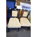 PAIR OF LATE 19TH CENTURY SIDE CHAIRS WITH UPHOLSTERED SEATS AND BACKS AND EBONISED FRAME