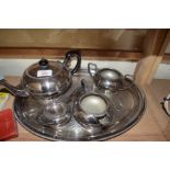 SILVER PLATED TEA SET AND ACCOMPANYING TRAY