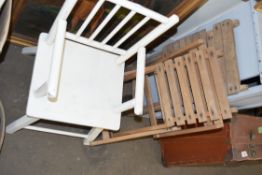 WHITE PAINTED CHILD'S CHAIR TOGETHER WITH TWO FOLDING CHILD'S CHAIRS (3)