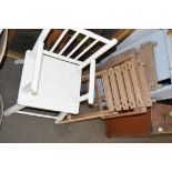 WHITE PAINTED CHILD'S CHAIR TOGETHER WITH TWO FOLDING CHILD'S CHAIRS (3)