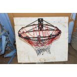 TWO BASKETBALL HOOPS WITH WOODEN BACKING